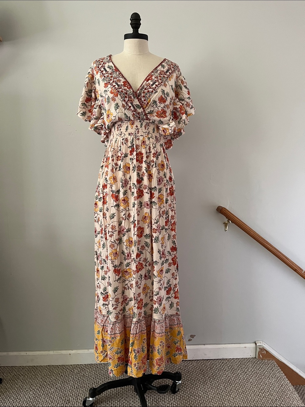 Angie boho maxi dress floral yellow L